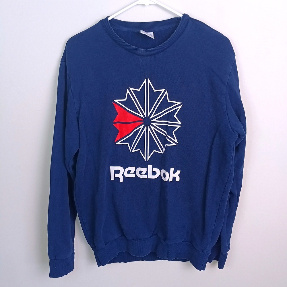 Reebok Sweatshirt Mens Medium Blue Excellent Classic Logo Graphic Pullover